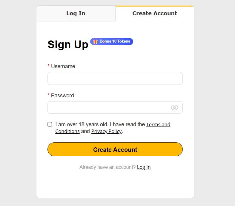 RoyalCams create account page